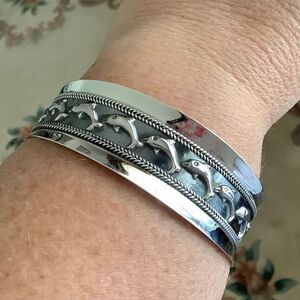 Sterling SILVER 925 EMBOSSED DOLPHINS WIDE BRACELET​